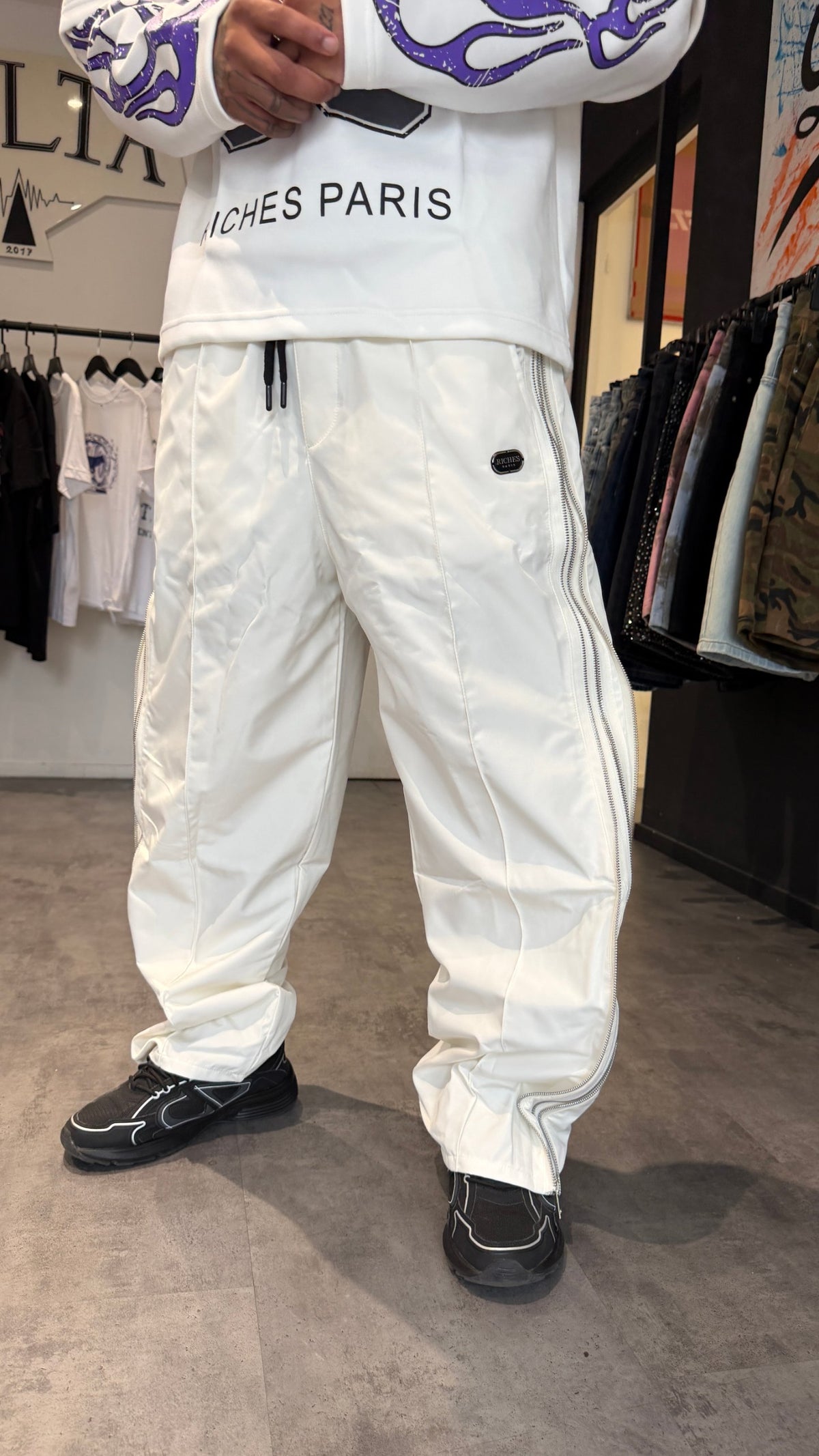 Pantalon Large Zippé – Blanc
