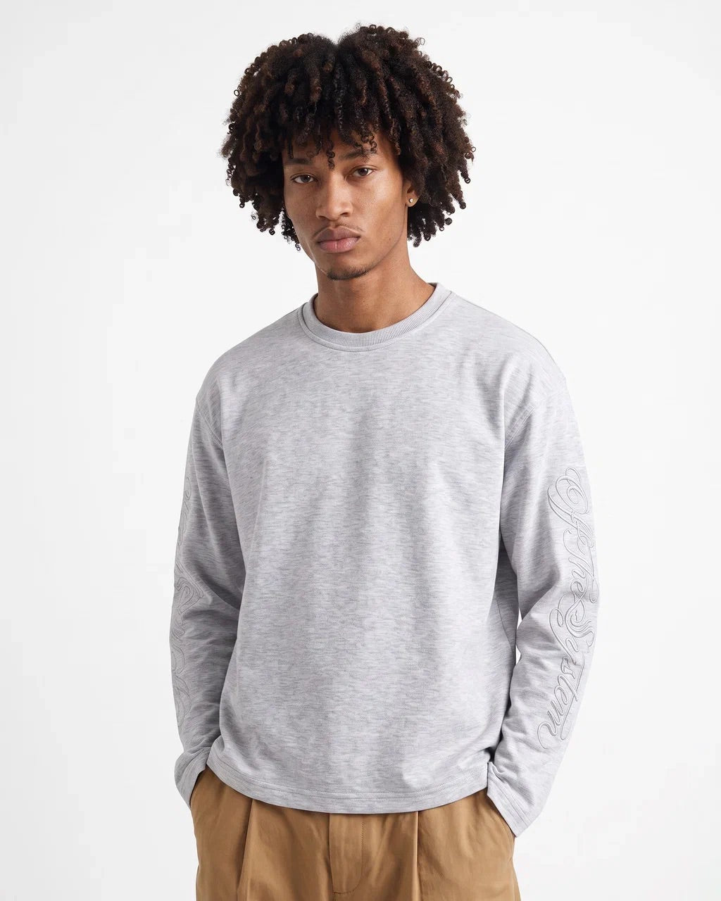 Sweat Col Rond Brodé “Off The System” – Gris Chiné
