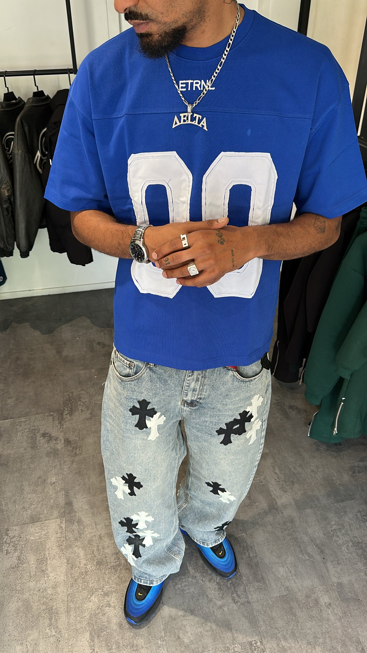 Jean Oversize Patchs Croix Contrastées