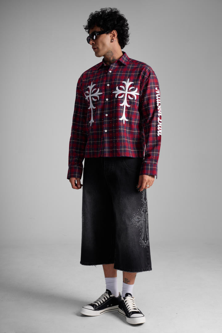 Chemise à Carreaux « Riches Paris Cross » – Rouge/Bordeaux