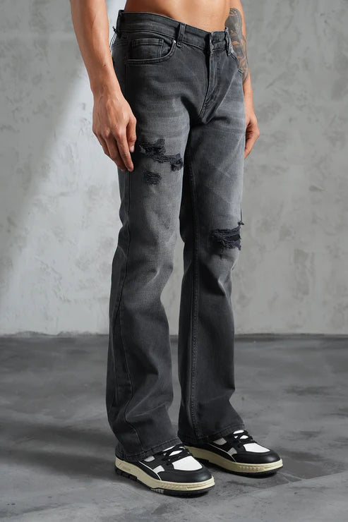 Jean gris délavé à effet usé