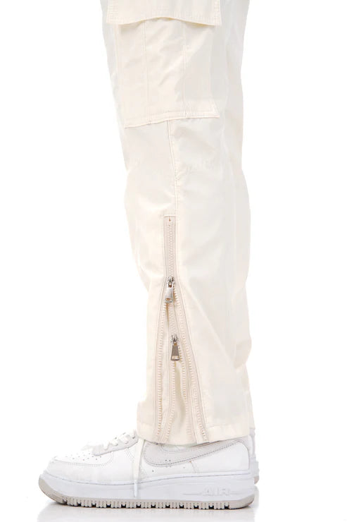 Pantalon Cargo Écru à Taille Élastique