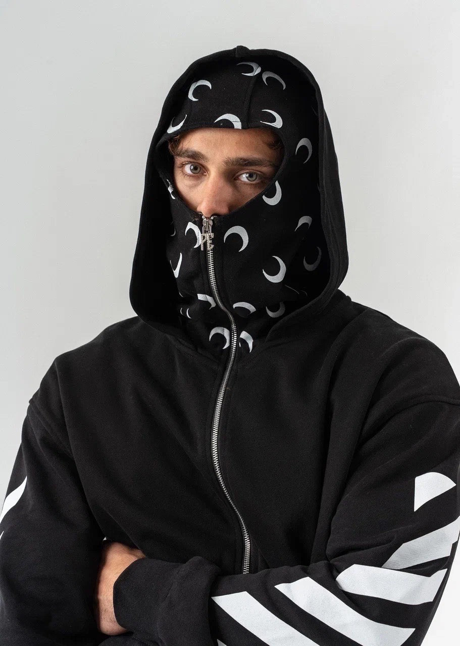 Hoodie Zippé avec Cagoule Intégrée – Noir & Blanc