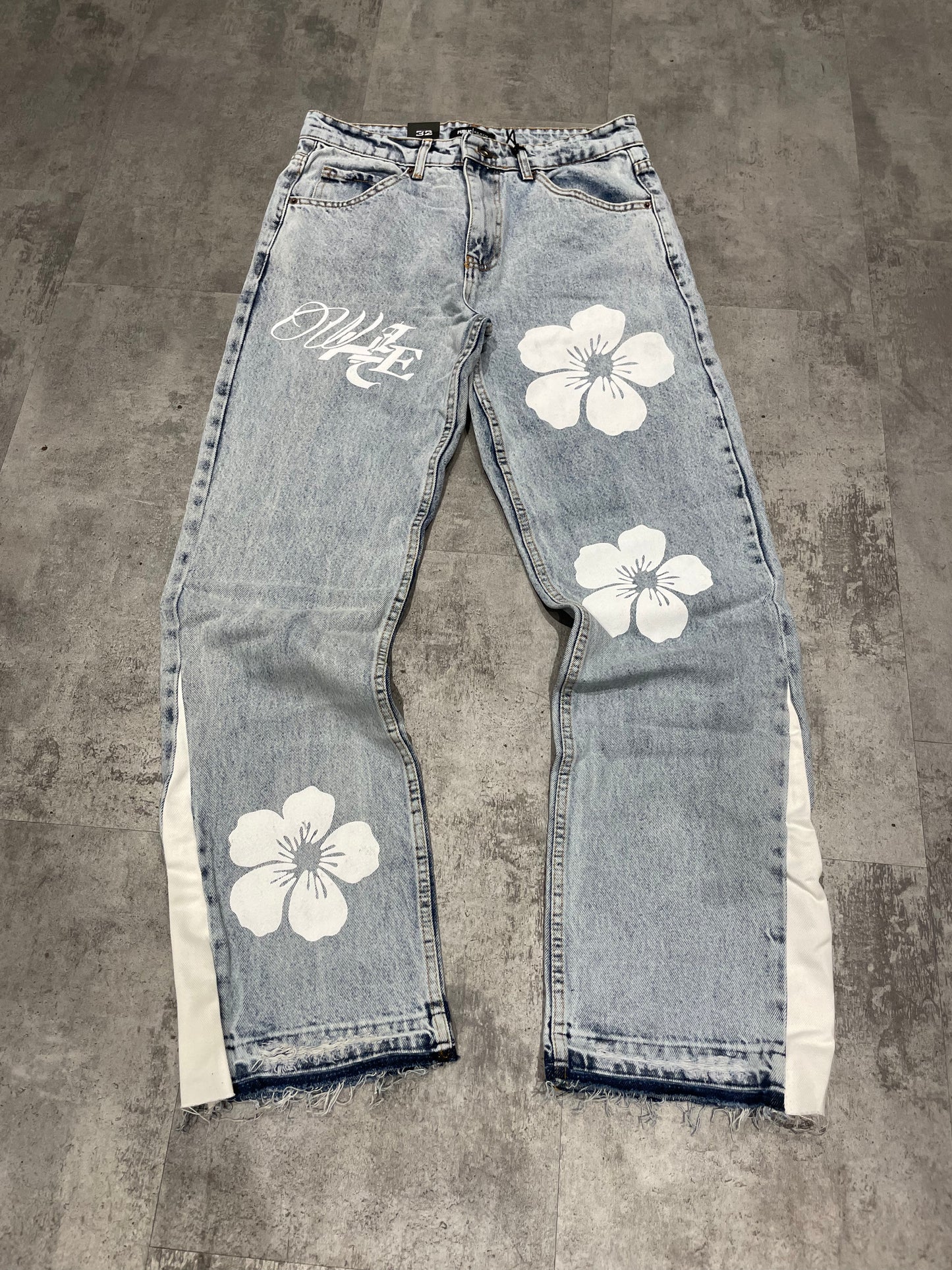 Jean Flare Fleurs - bleu