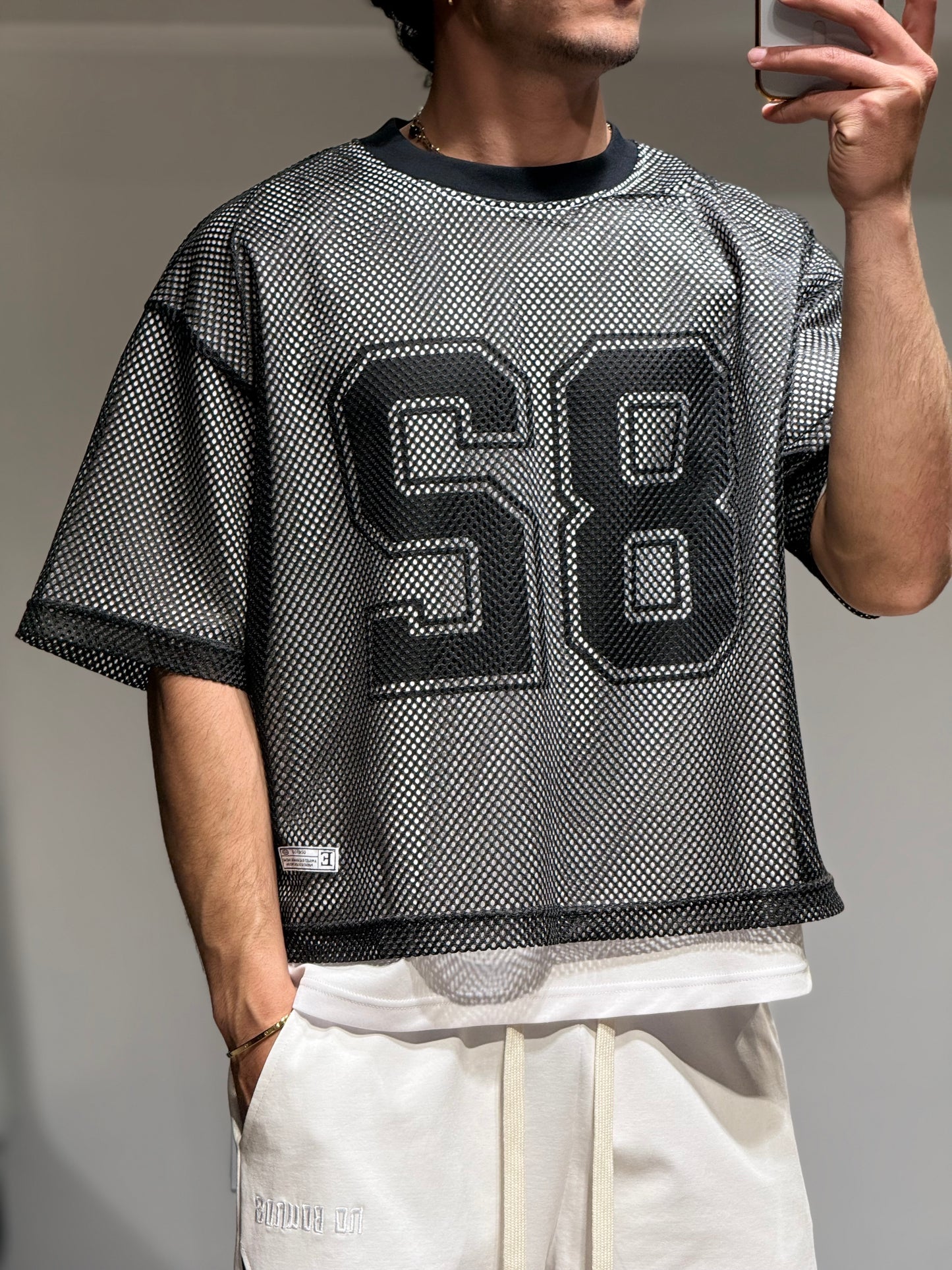 Mesh Tee Oversize Varsity "85" — Black