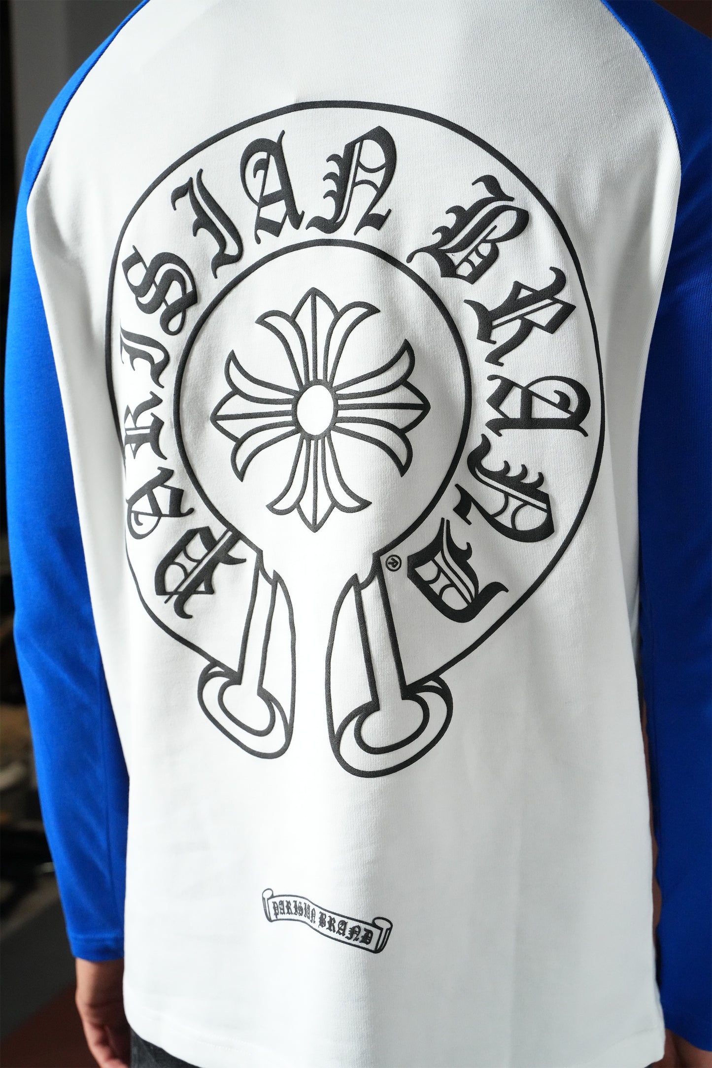 T-shirt Manches Longues Raglan – Blanc & Bleu Royal