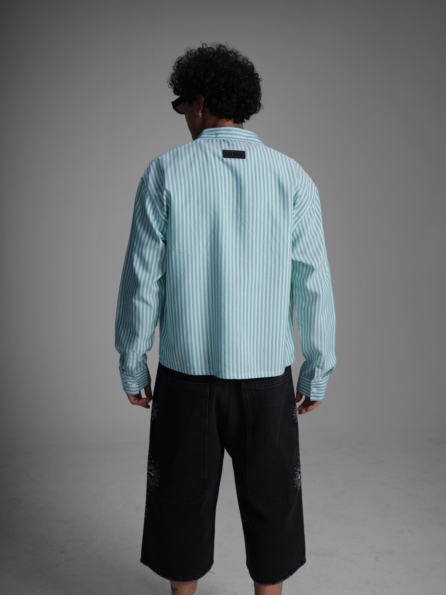 Chemise rayée brodée "Riches Paris" - vert et blanc