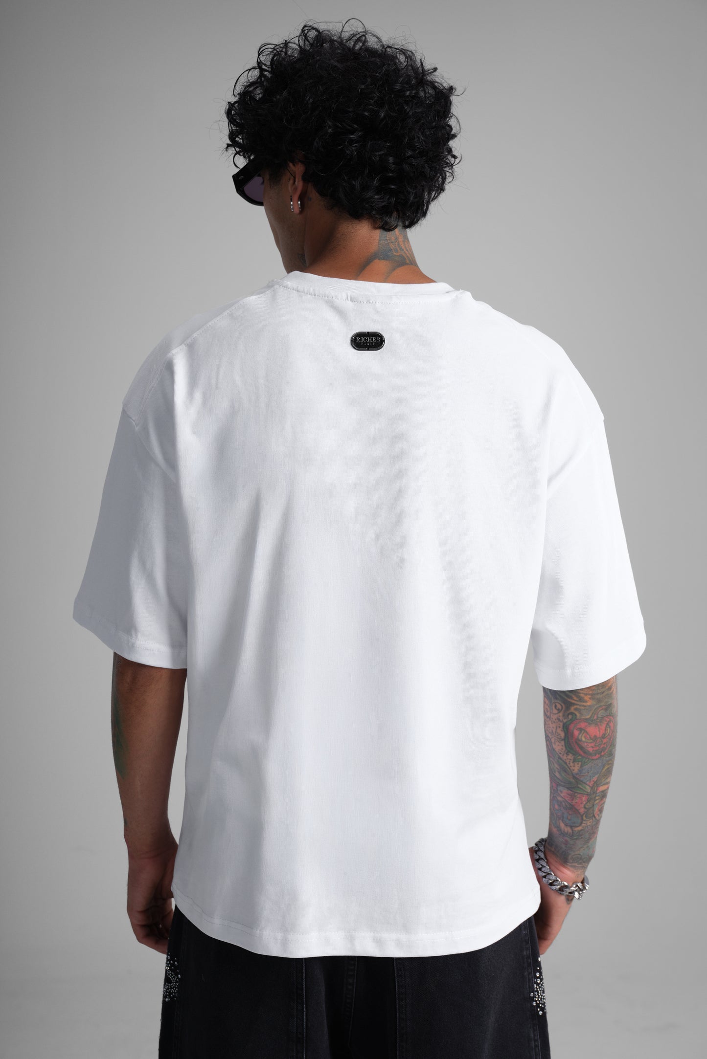 T-shirt oversize imprimé "Riches Paris" lèvres - blanc