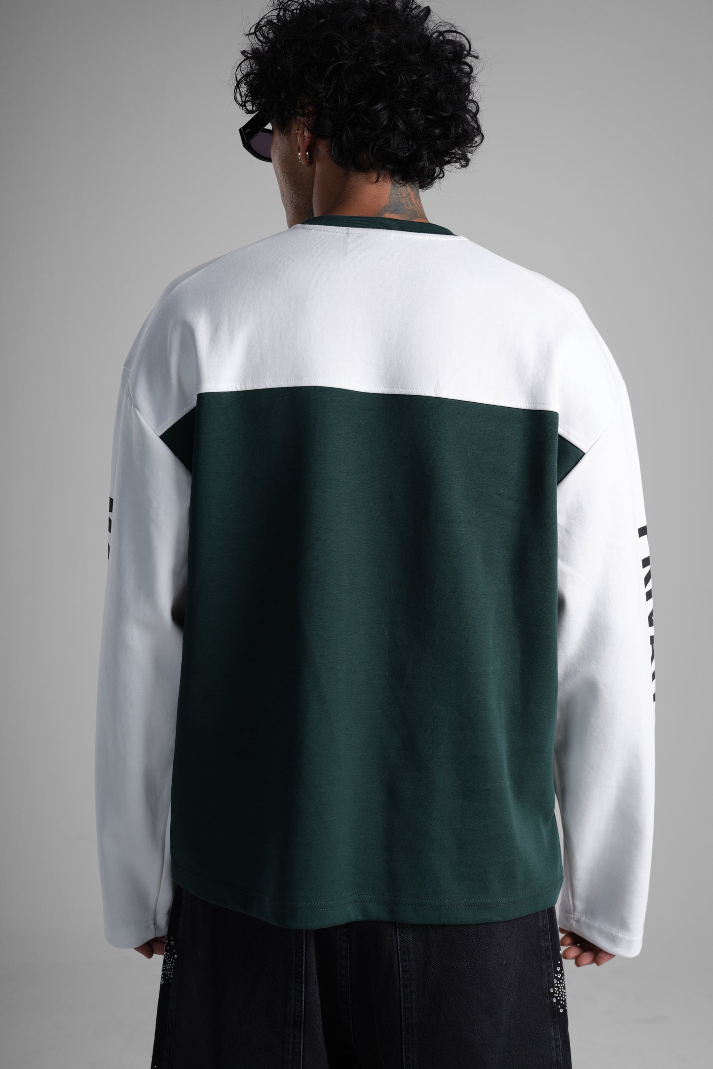T-shirt manches longues bicolore "Riches Paris 7" - vert et blanc
