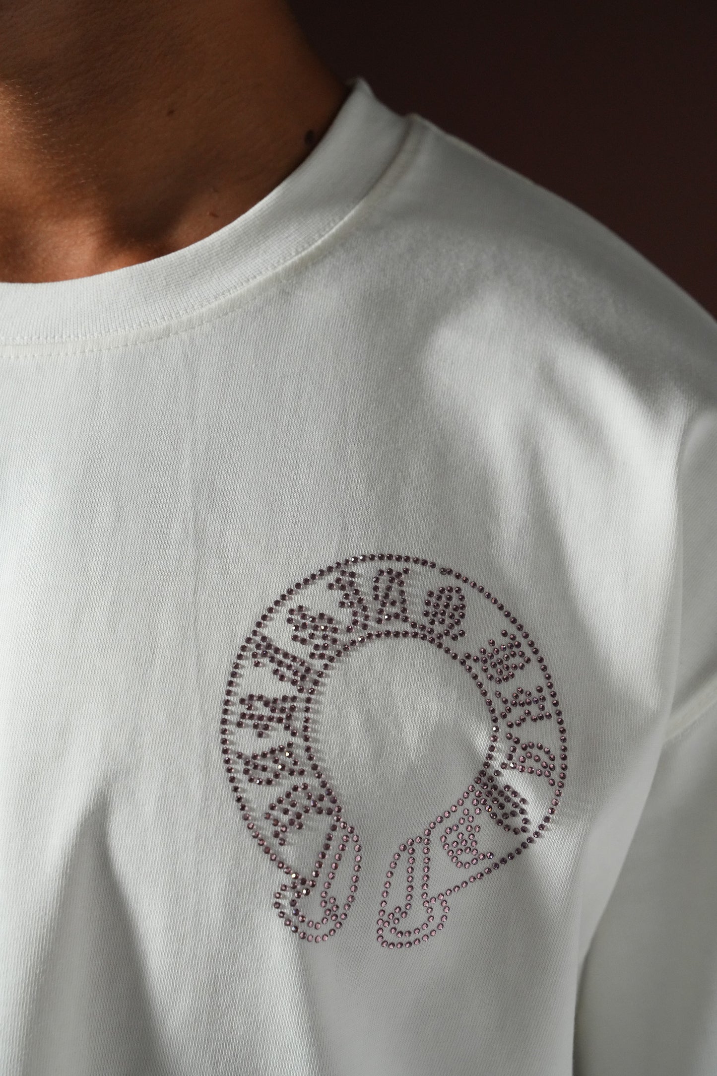 T-shirt Oversize Strass Rose – Blanc