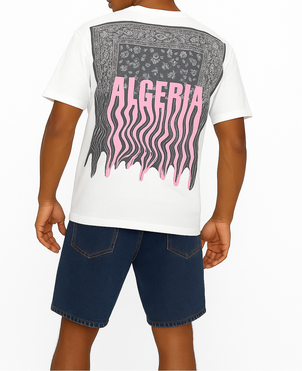 T-shirt Oversize "ALGERIA" Bandana Drip- Blanc, Noir & Rose