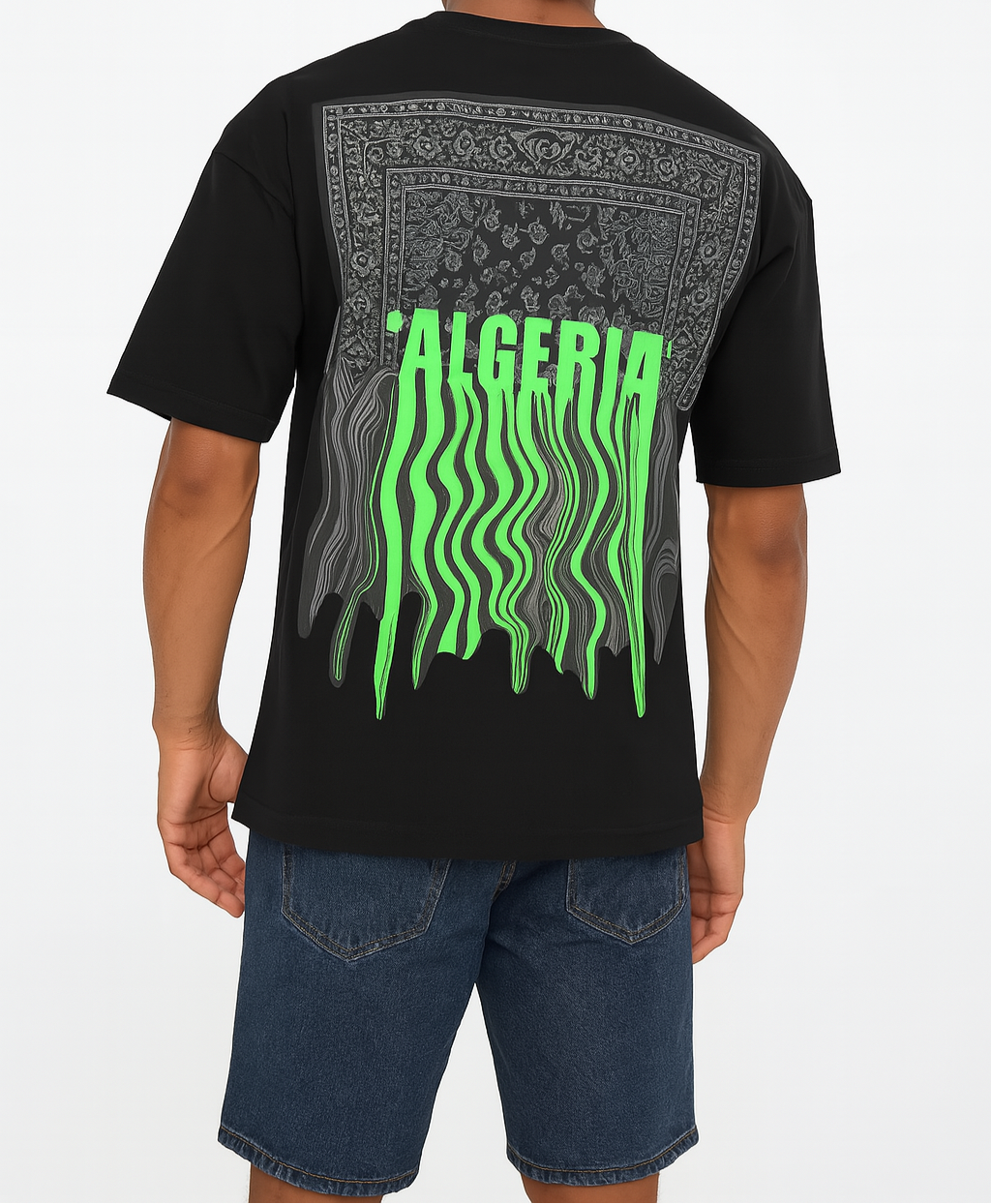 T-shirt Oversize "ALGERIA" Bandana Drip- Blanc, Noir & Rose