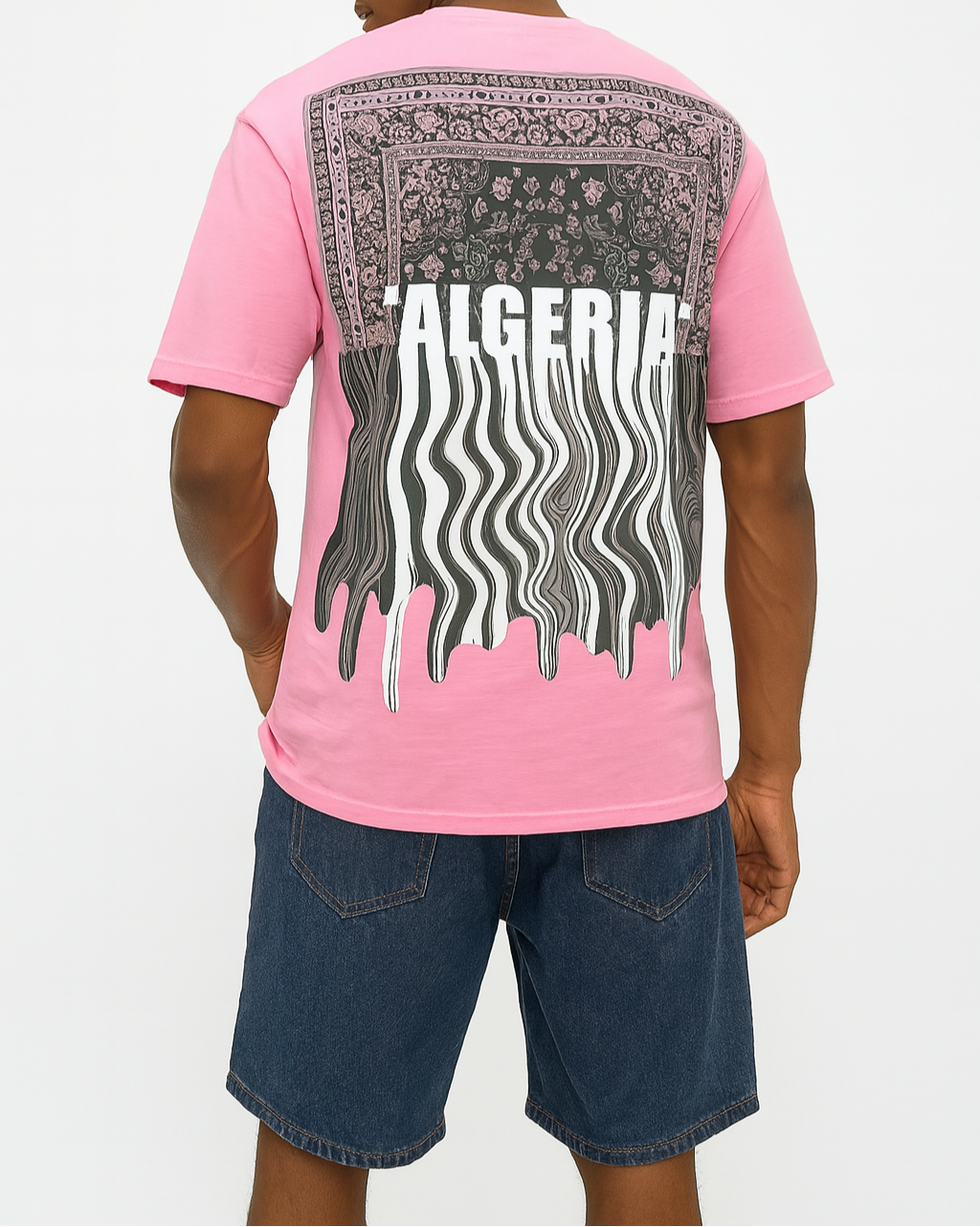 T-shirt Oversize "ALGERIA" Bandana Drip- Blanc, Noir & Rose