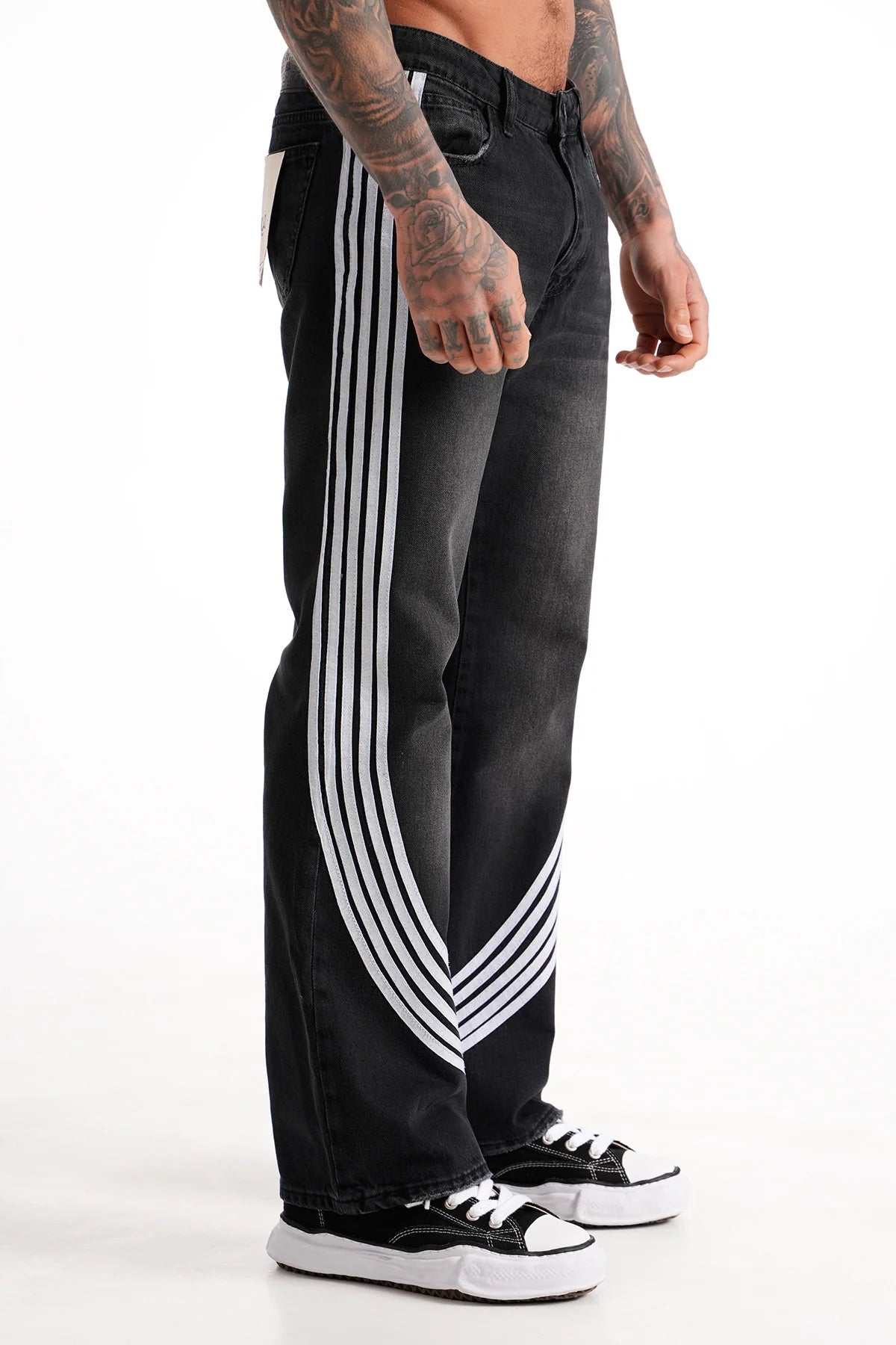 JEANS FLARE À RAYURES BLANCHE