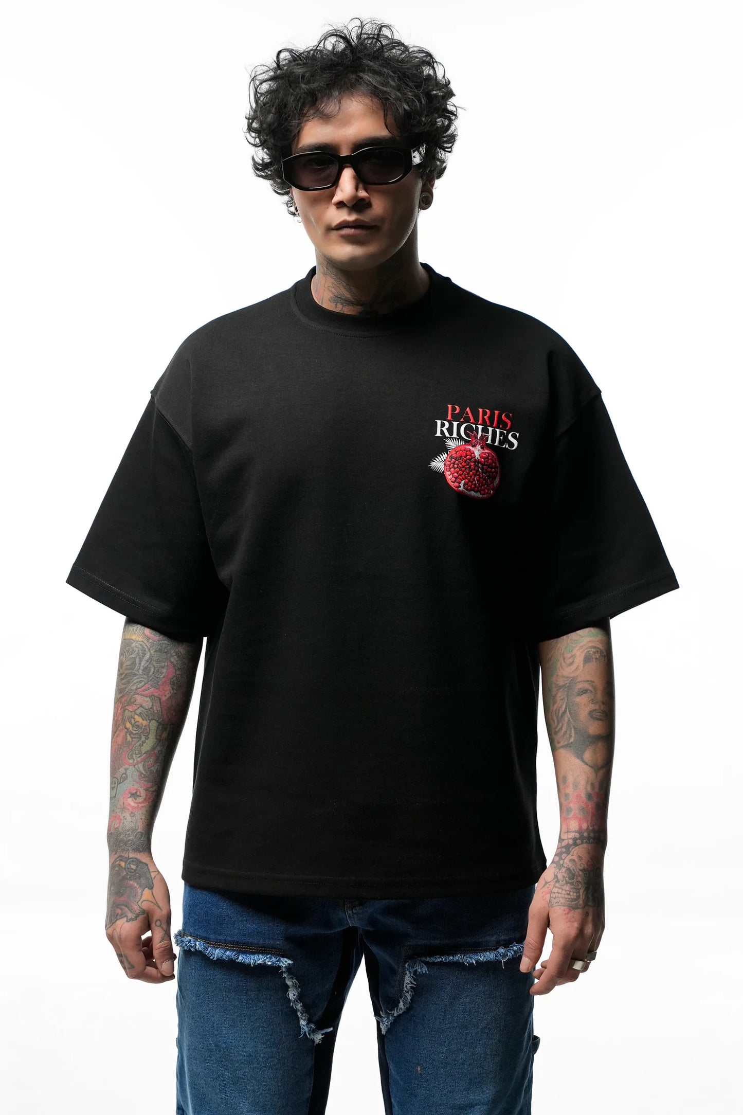 T-SHIRT RICHES PARIS "NAR" NOIR