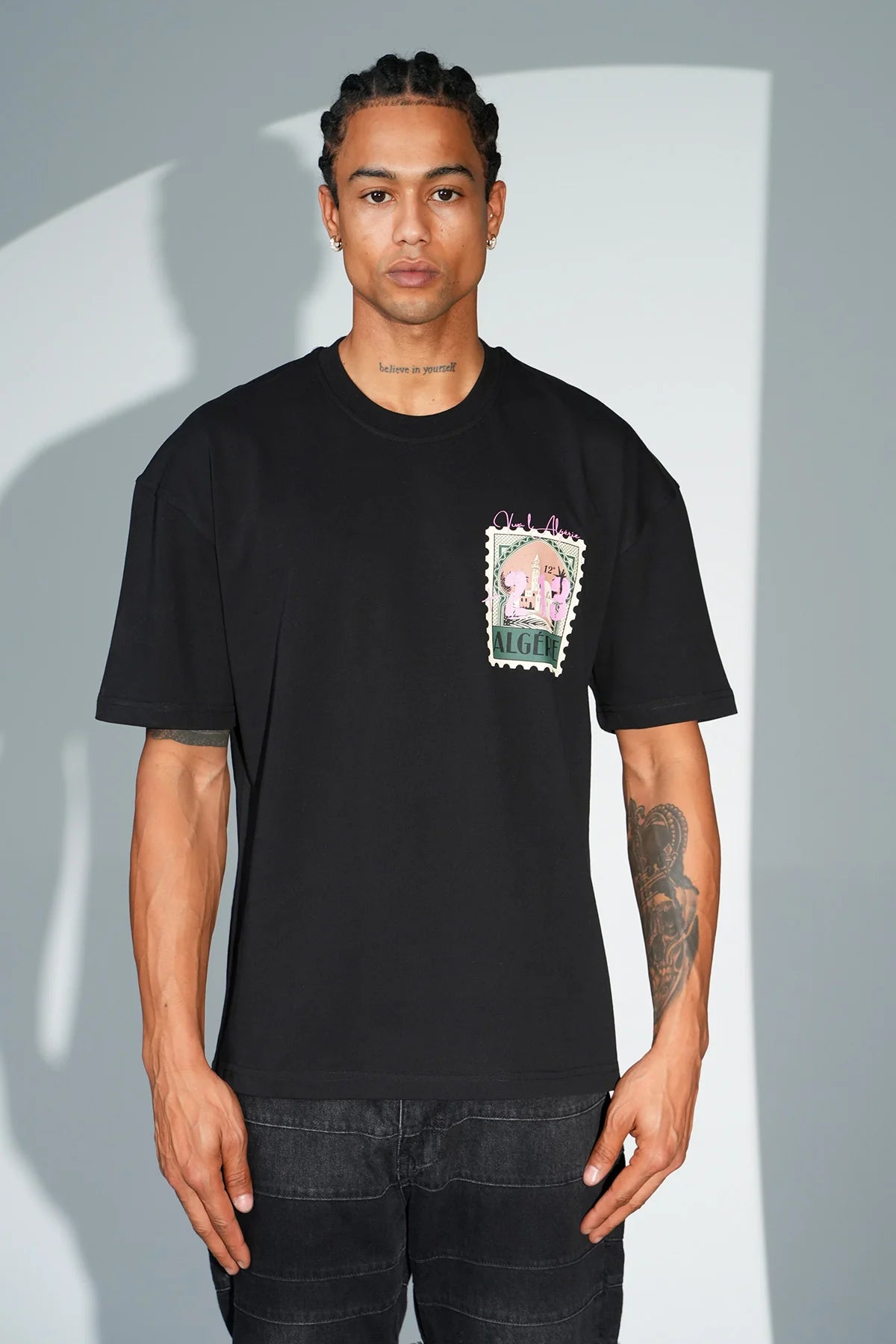 T-shirt Oversize "Viva l’Algérie"- Blanc et Noir