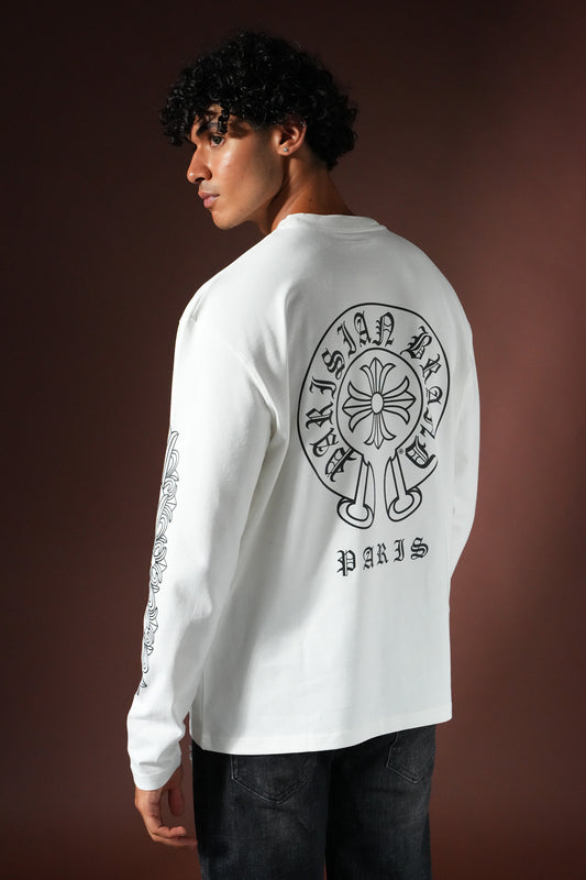 T shirt manche longue imprimé - blanc