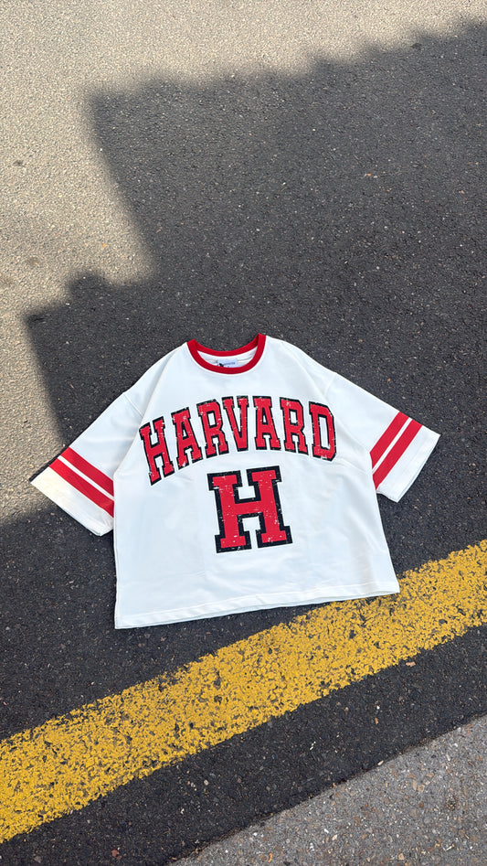 T-shirt Harvard Vintage – Blanc / Rouge