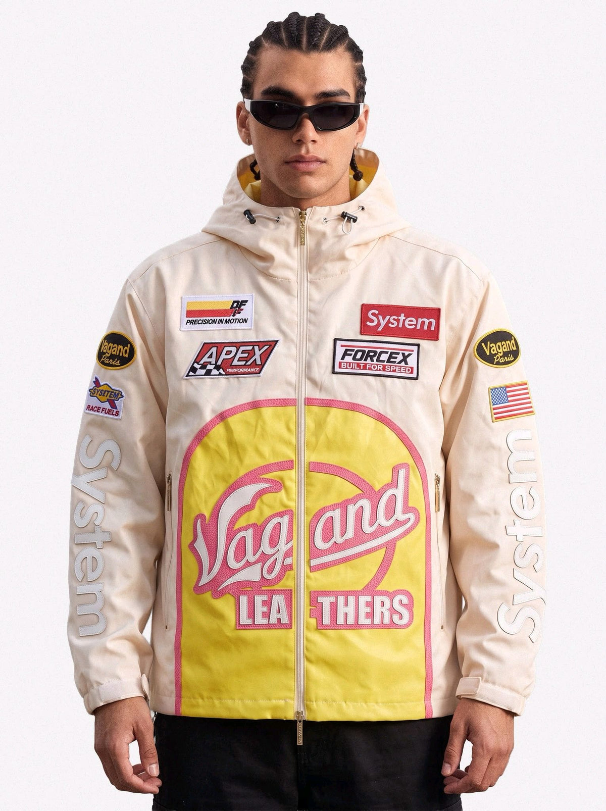 Veste Racing à Capuche “System” – Crème / Jaune