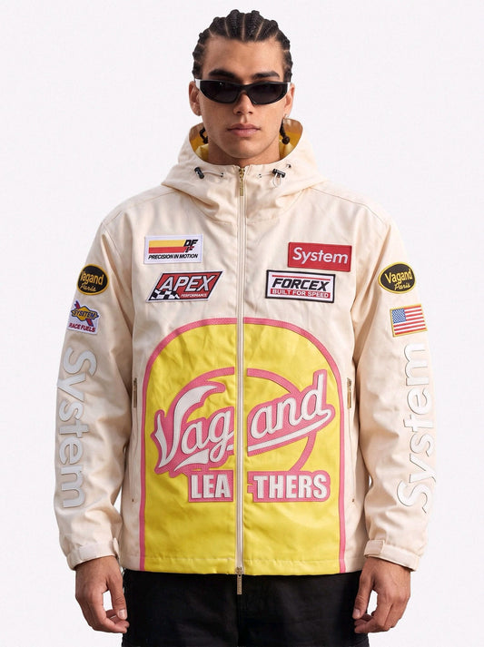Veste Racing à Capuche “System” – Crème / Jaune