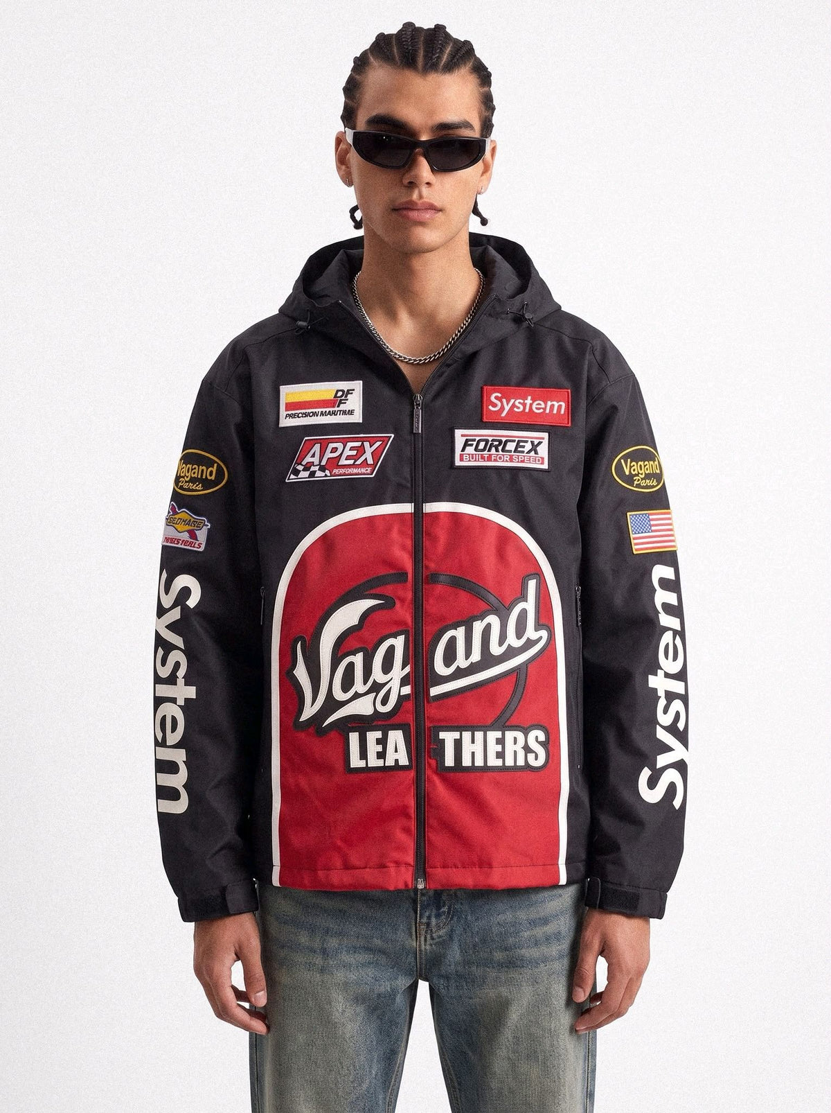 Veste Racing à Capuche “System” – Noir / Rouge