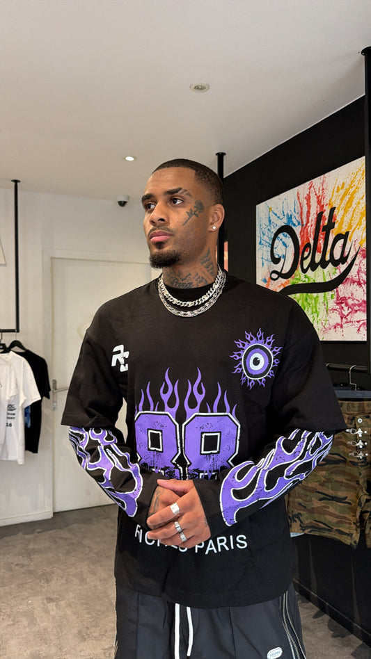 T-shirt Double Manches “88 Flames” – Noir