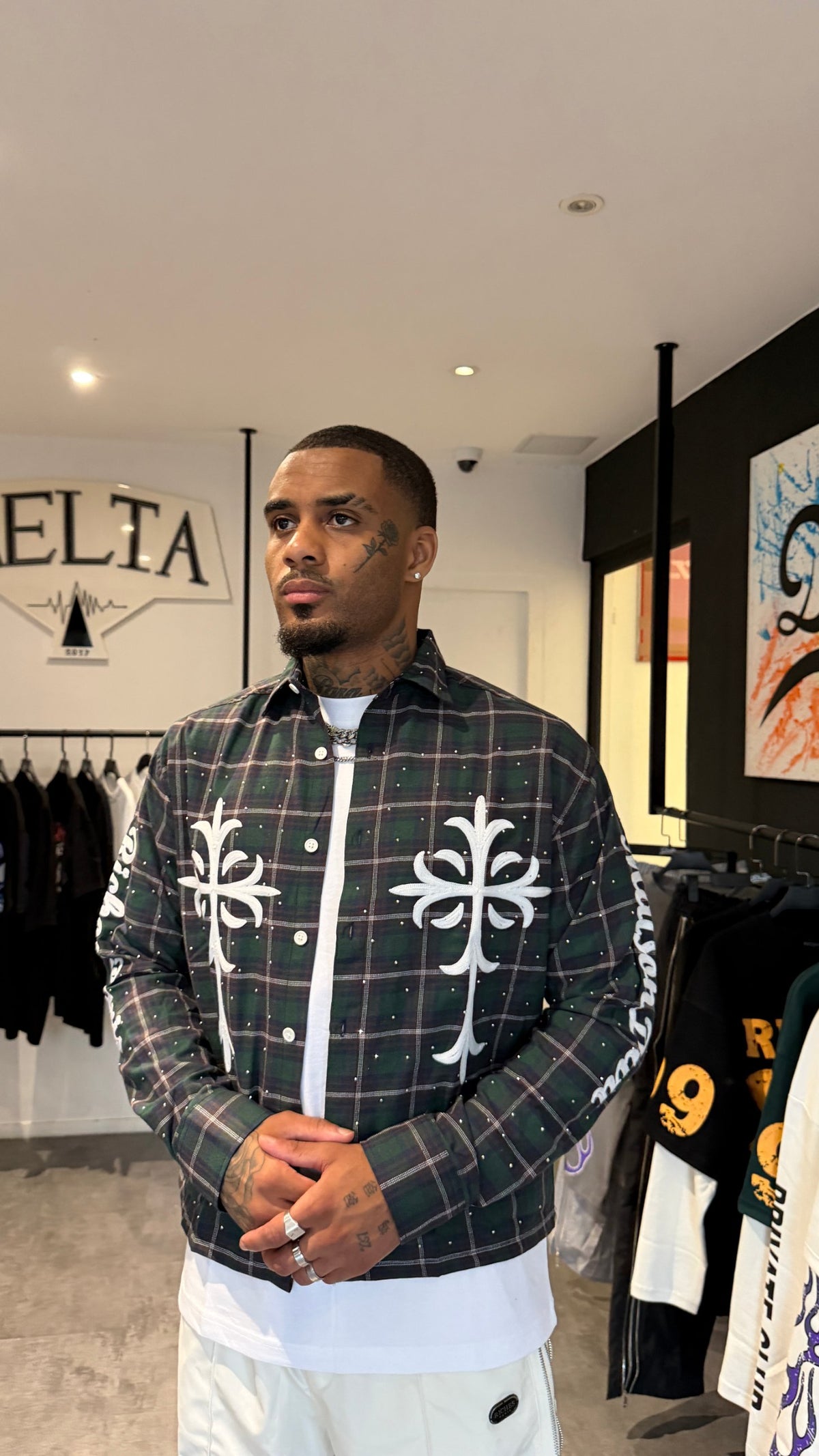 Chemise à Carreaux Croix Brodées – Vert