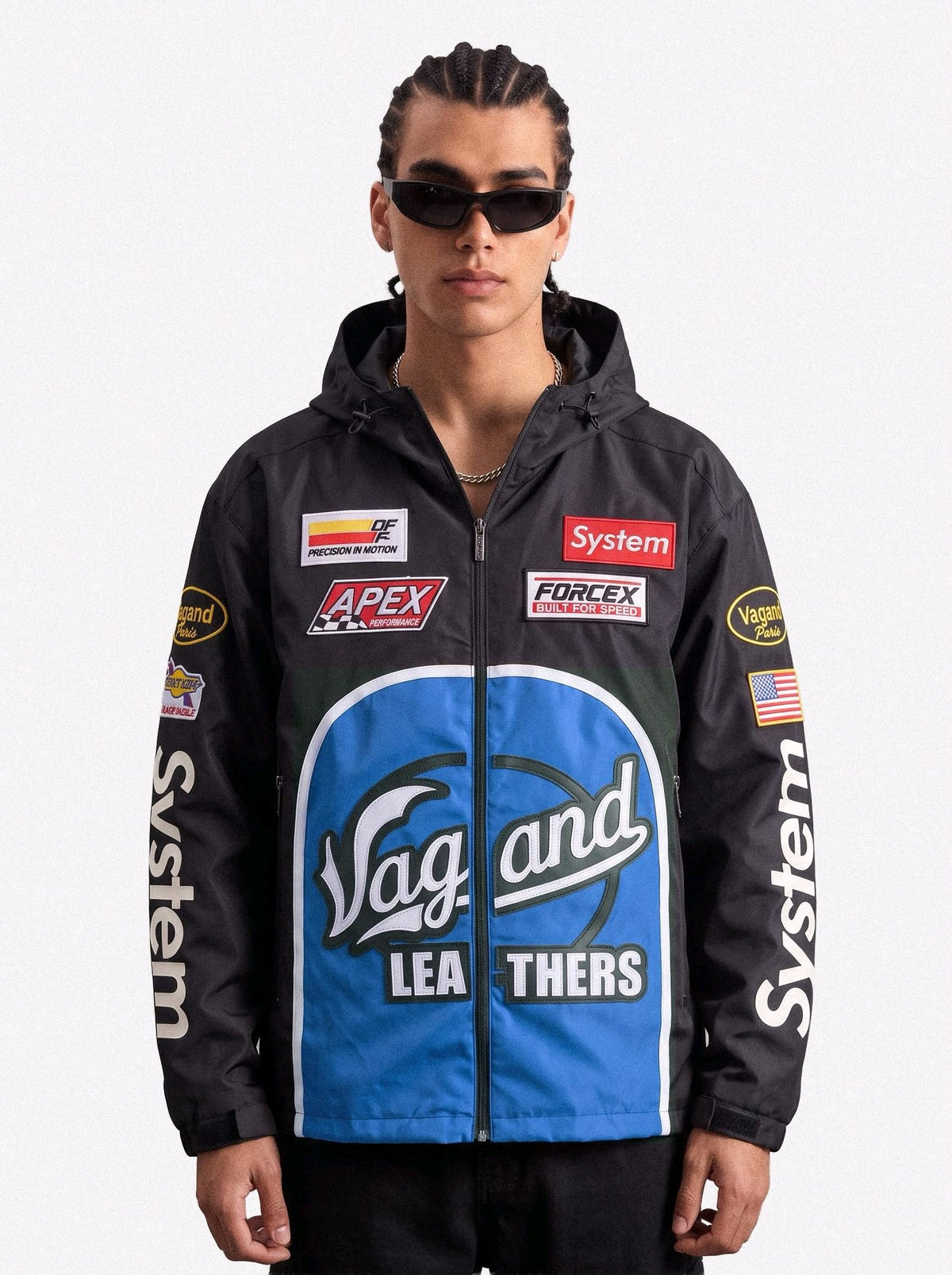 Veste Racing à Capuche “System” – Noir / Bleu