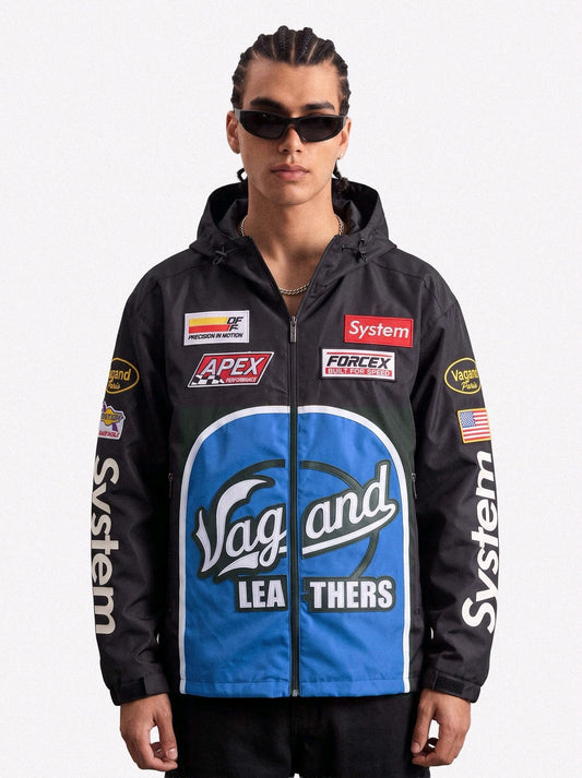 Veste Racing à Capuche “System” – Noir / Bleu