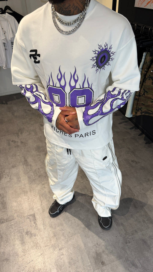 T-shirt Double Manches “88 Flames” – Blanc