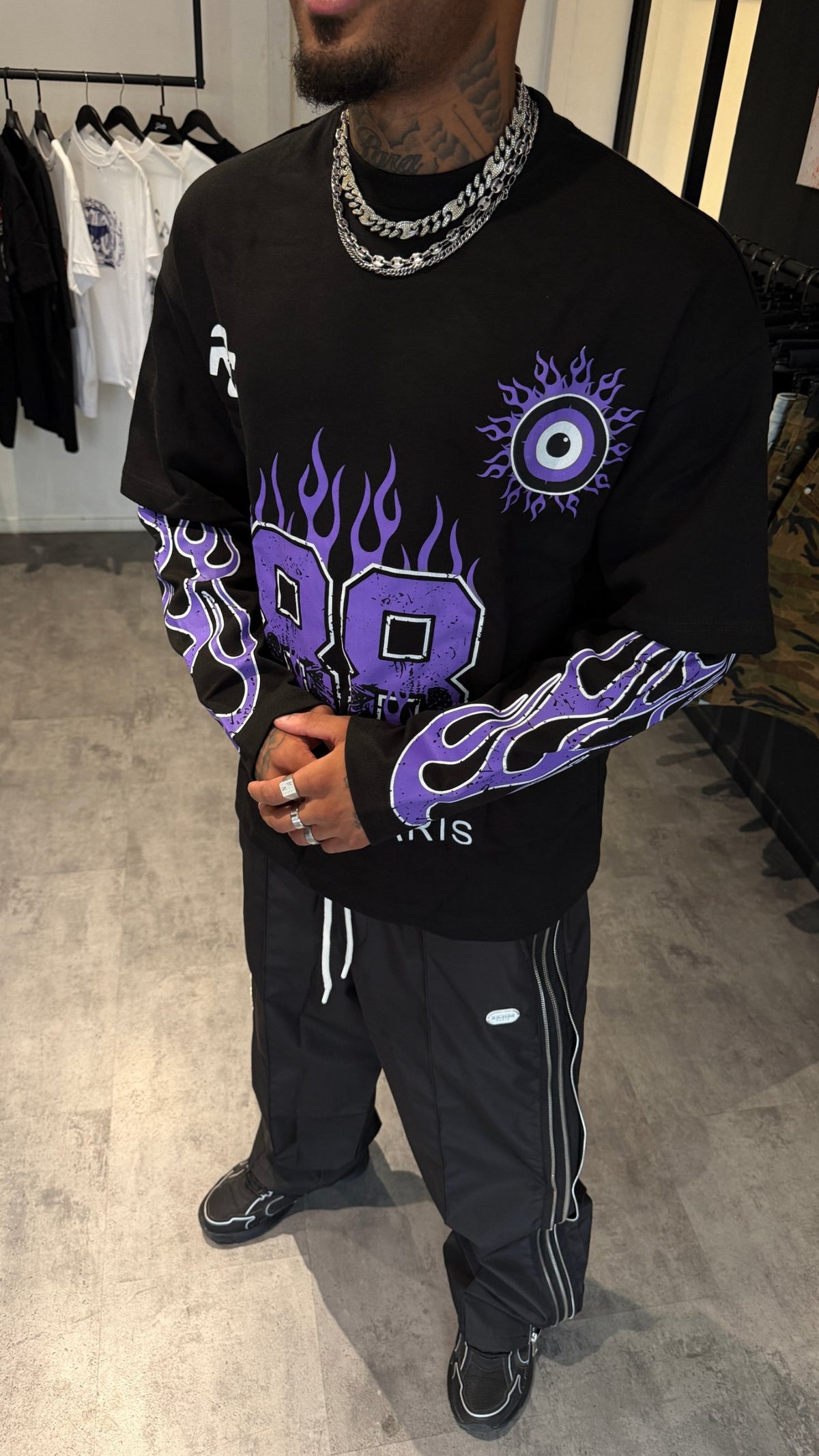 T-shirt Double Manches “88 Flames” – Noir