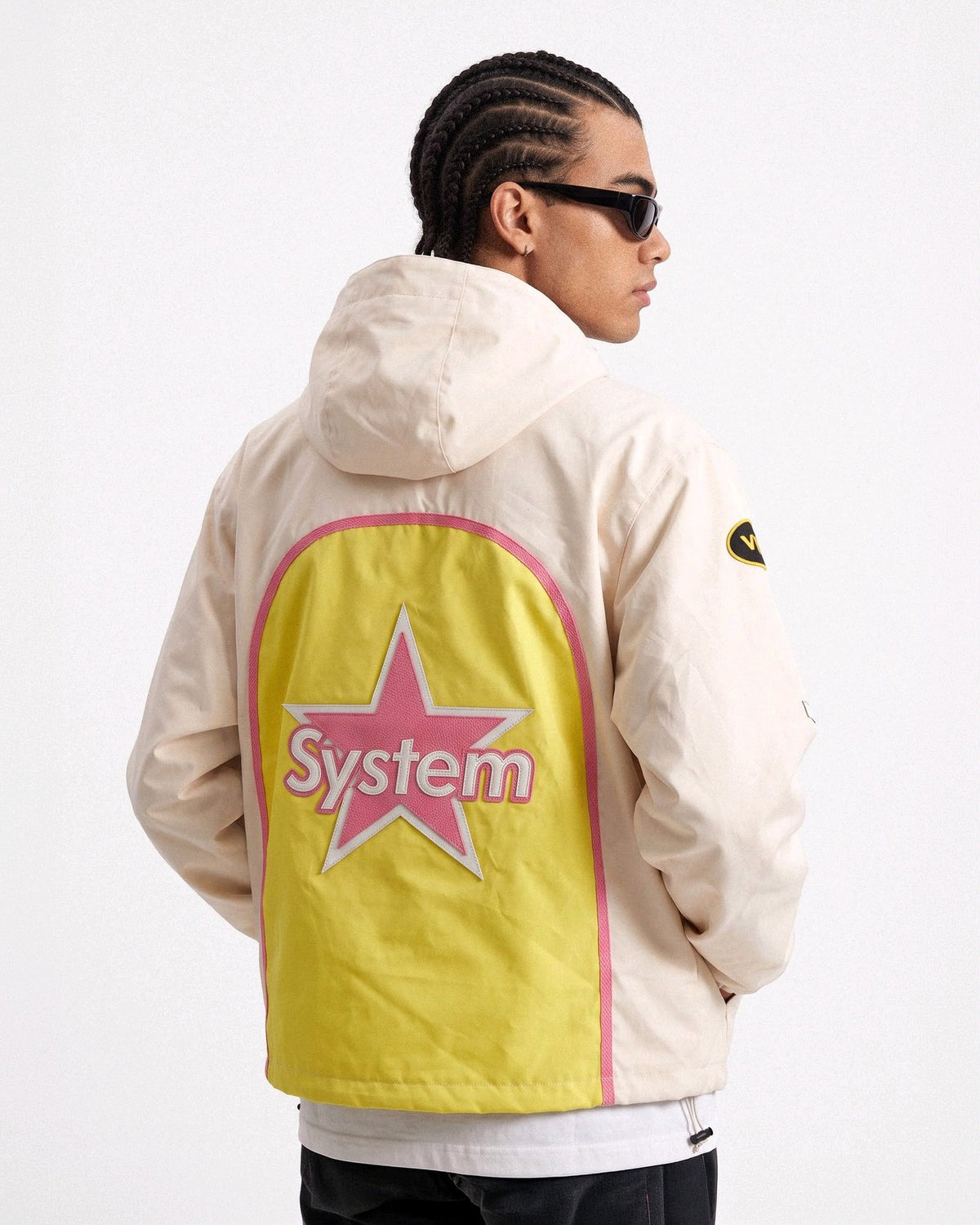 Veste Racing à Capuche “System” – Crème / Jaune