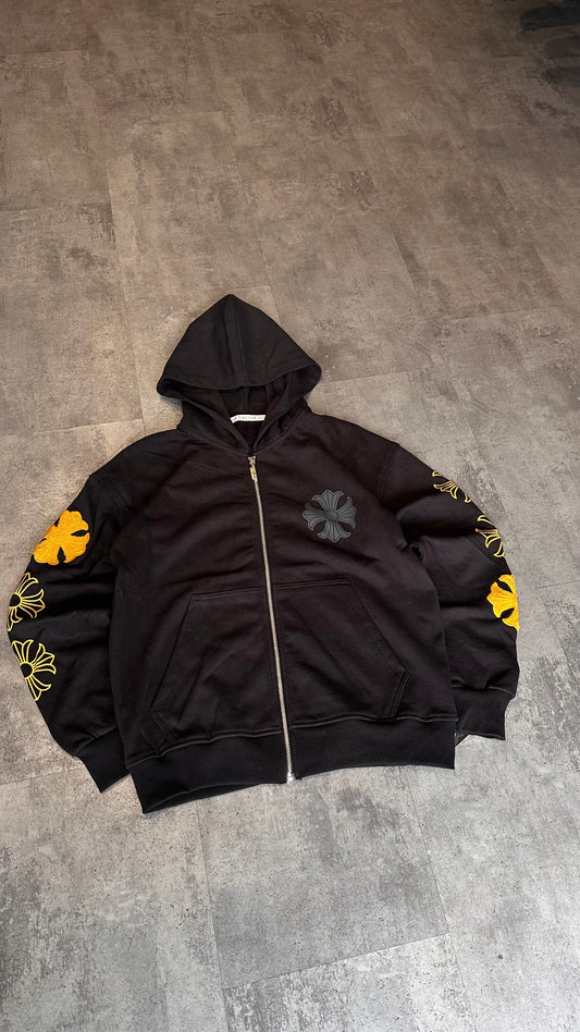 Veste à capuche Cross Emblem Noir & Jaune