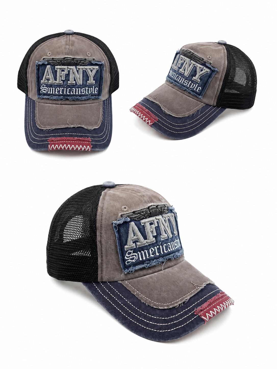 Casquette Trucker AFNY – Vintage Gris & Bleu