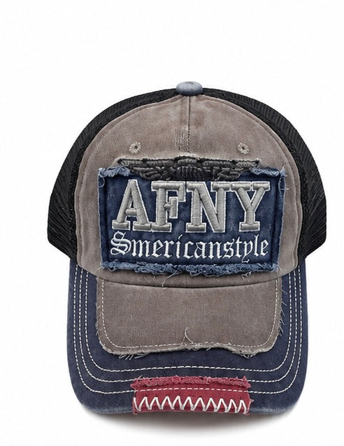 Casquette Trucker AFNY – Vintage Gris & Bleu