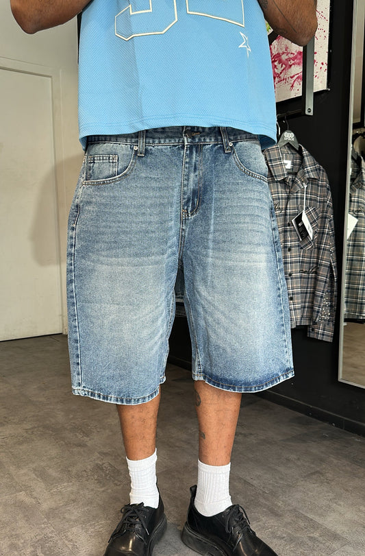 Short en jean bleu délavé – coupe droite