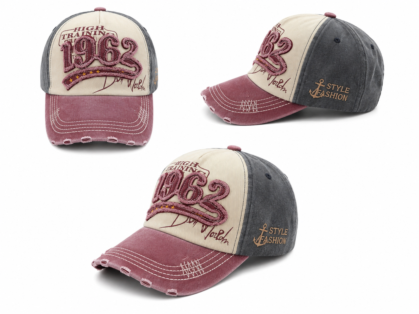 Casquette Vintage « 1962 » – Bordeaux, Gris