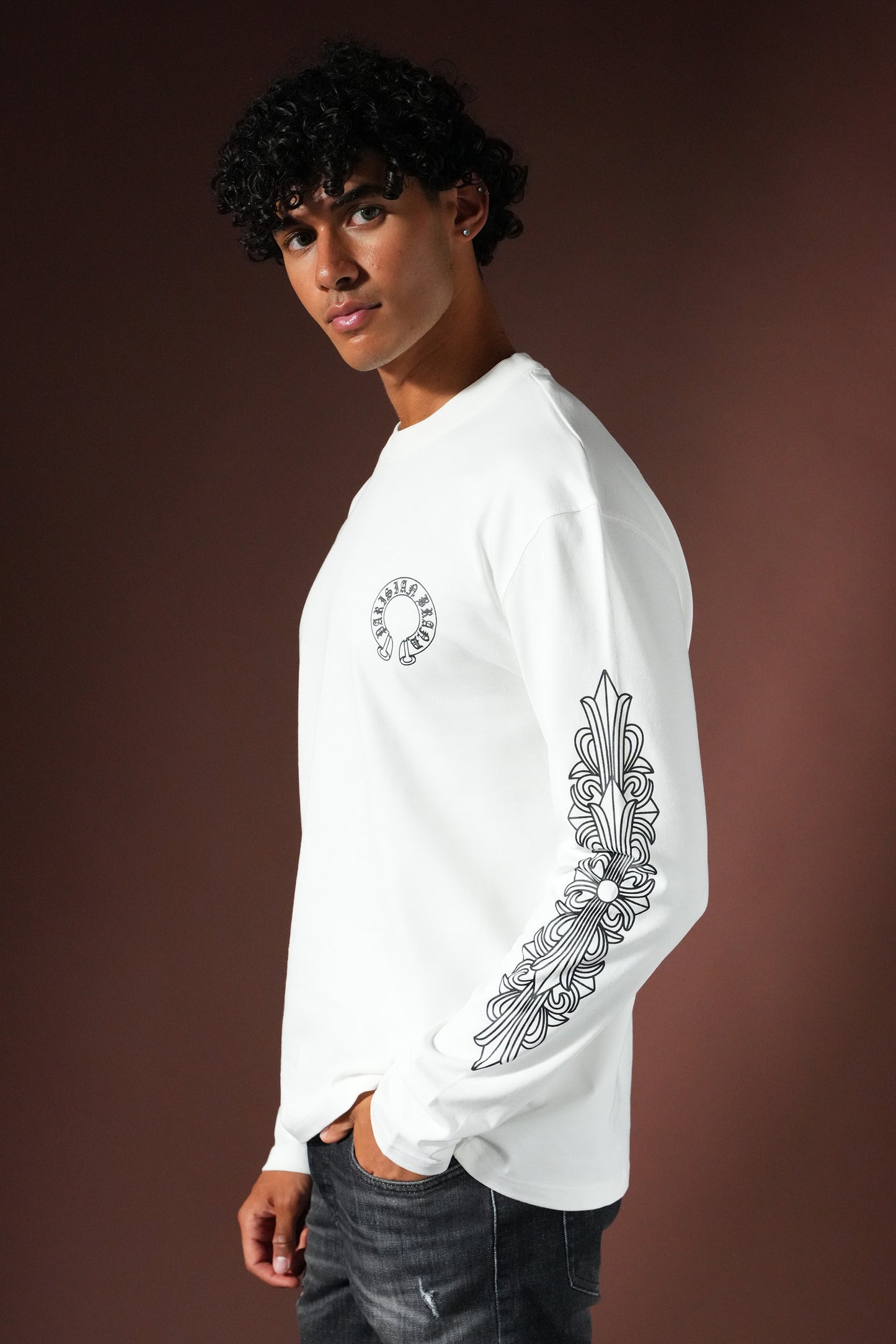 T shirt manche longue imprimé - blanc