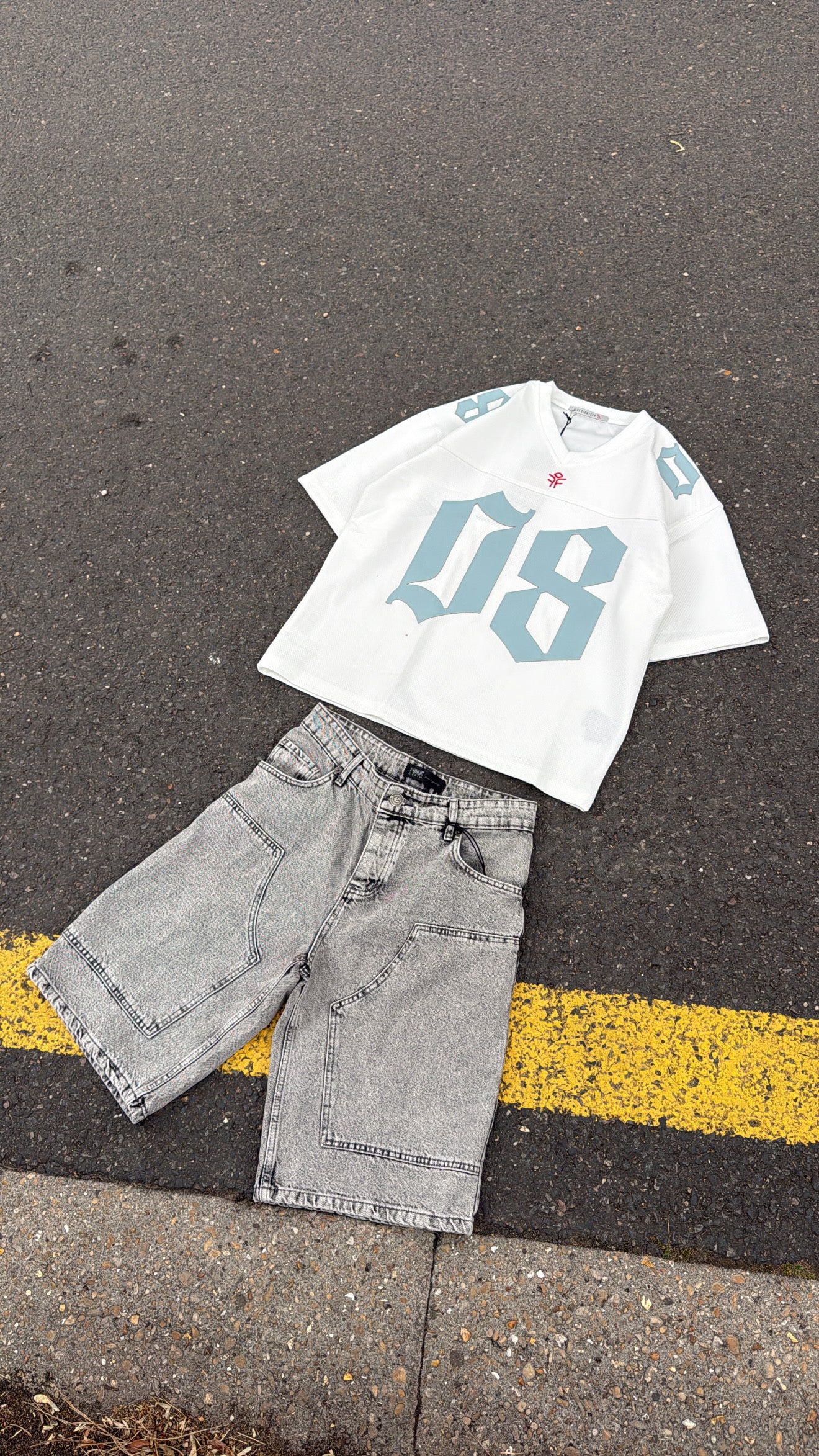 Short Denim Utility – Gris Délavé
