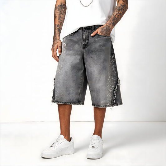 Shorts Baggy Délavé Strass — Washed Grey