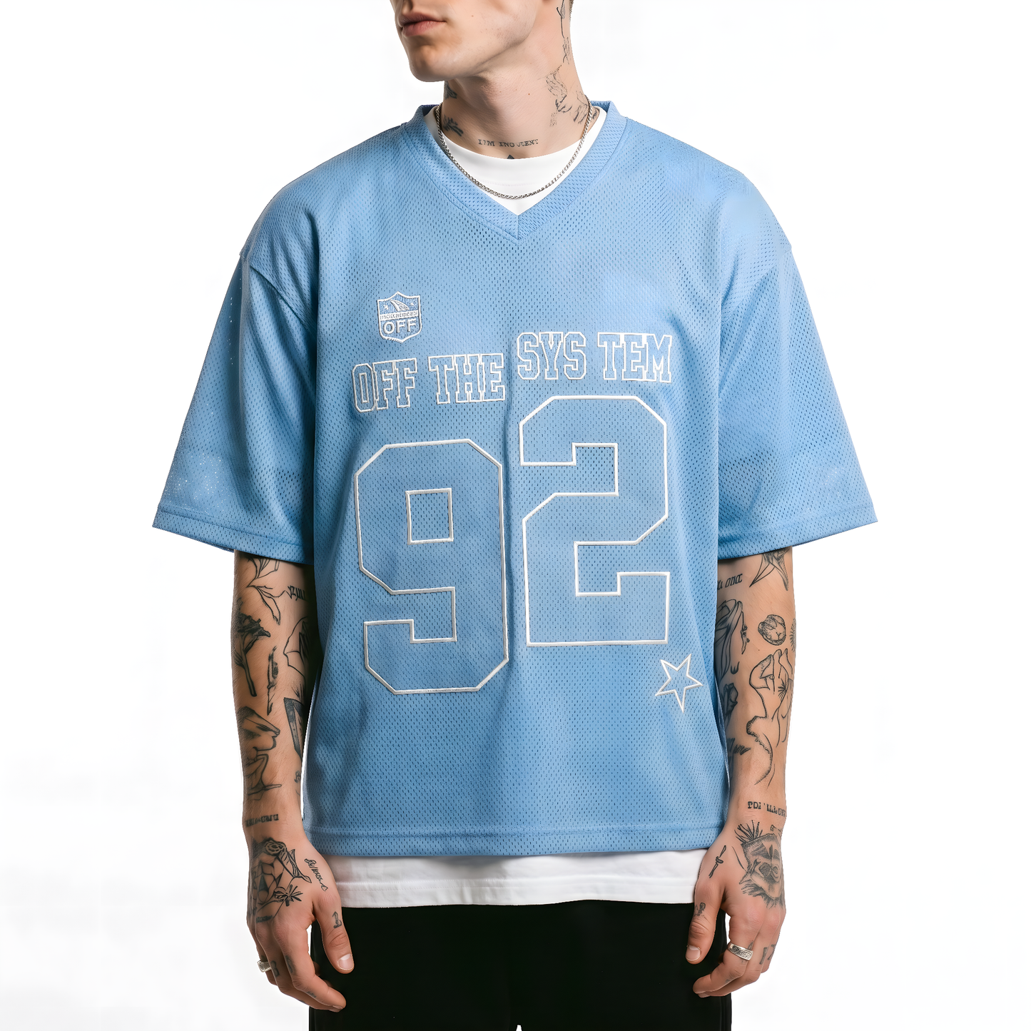 Maillot Mesh Oversize "OFF THE SYSTEM 92" — Baby Blue