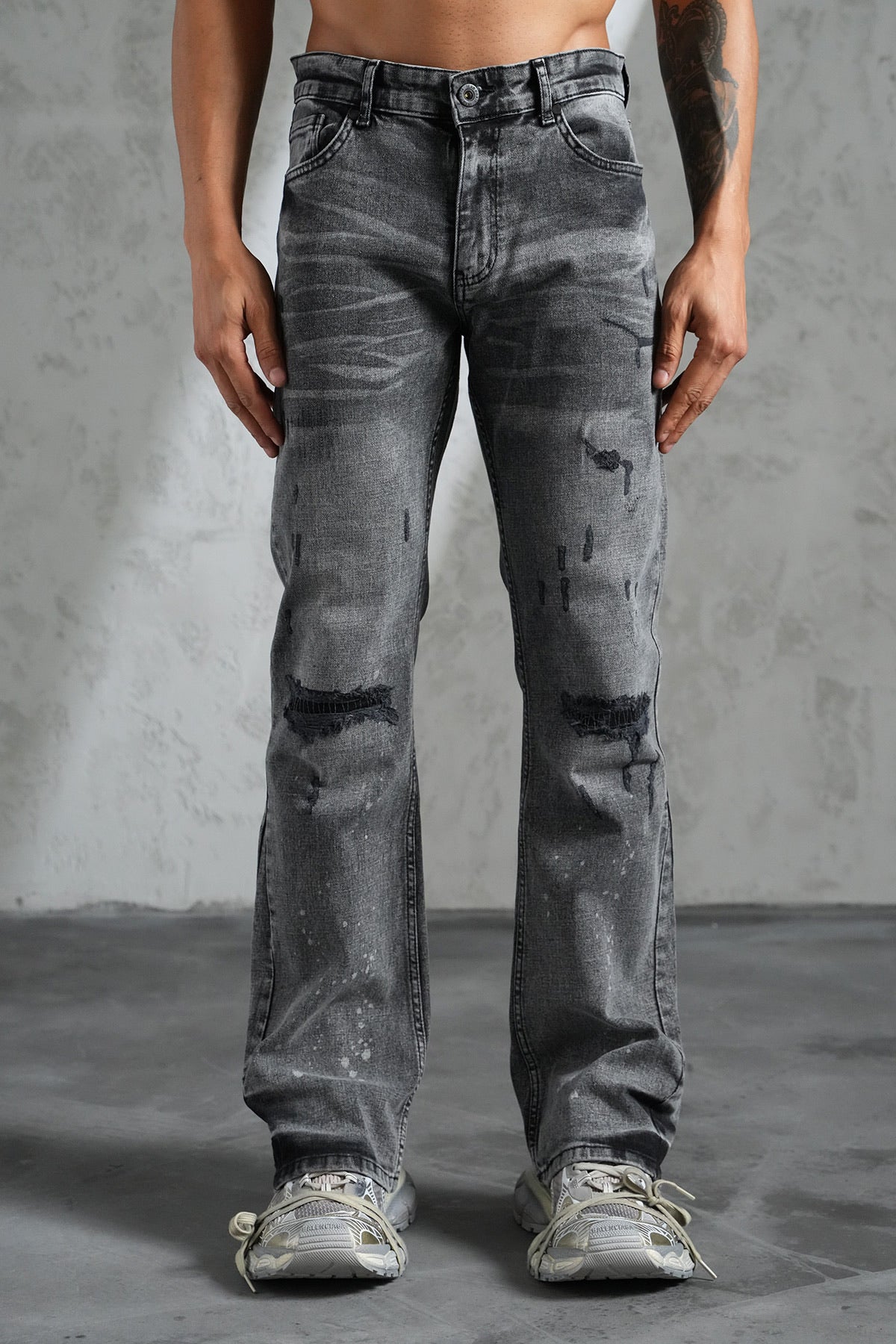 Jean Flare Délavé Gris — Coupe Bootcut Destroy