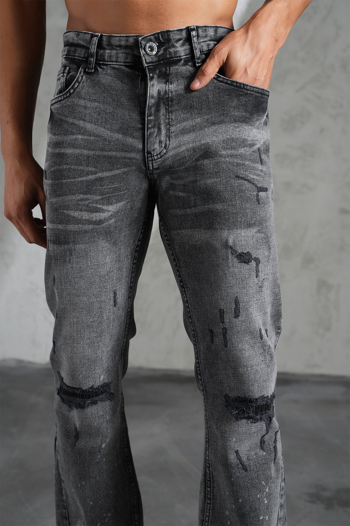 Jean Flare Délavé Gris — Coupe Bootcut Destroy