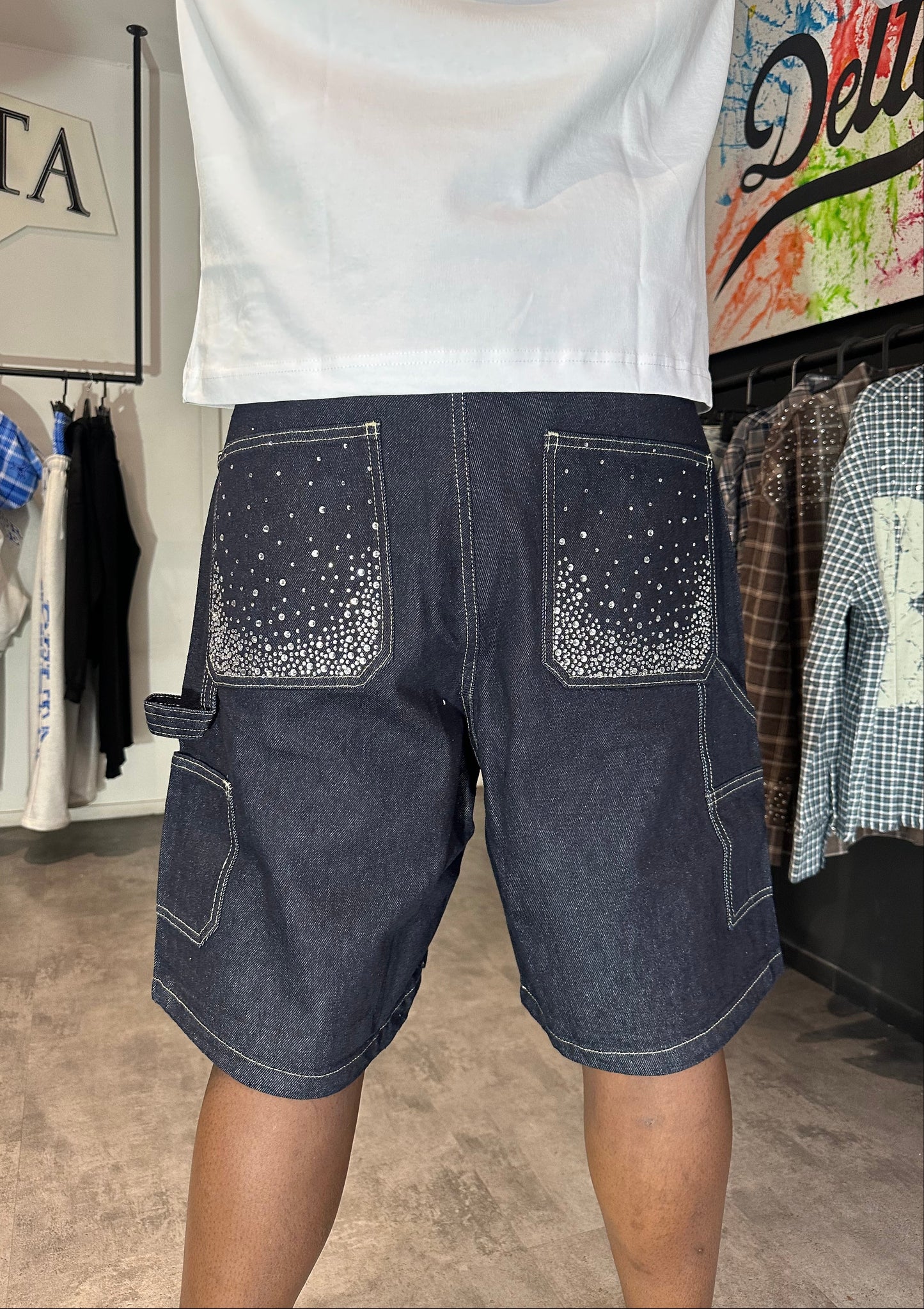 Short en dark jean strass