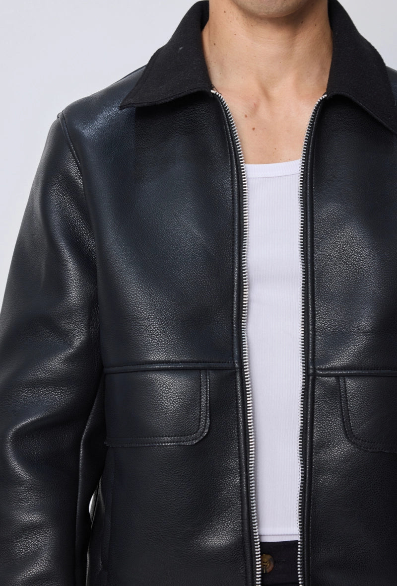 Veste zippée en similicuir Noir & Beige