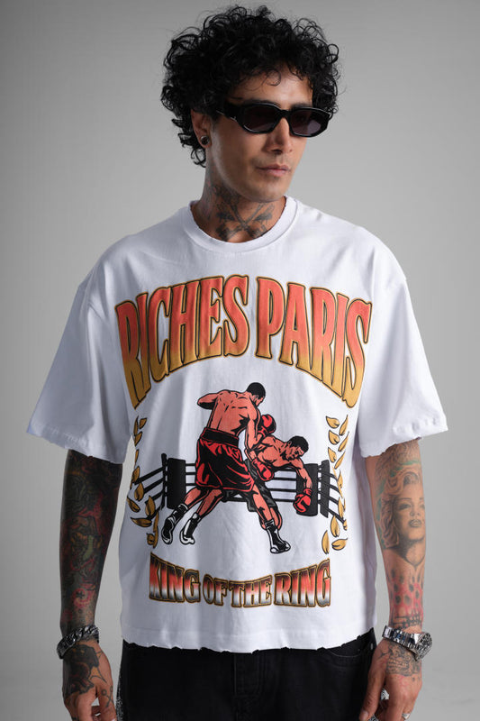 T-shirt Oversize « Riches Paris – King of the Ring » – Blanc
