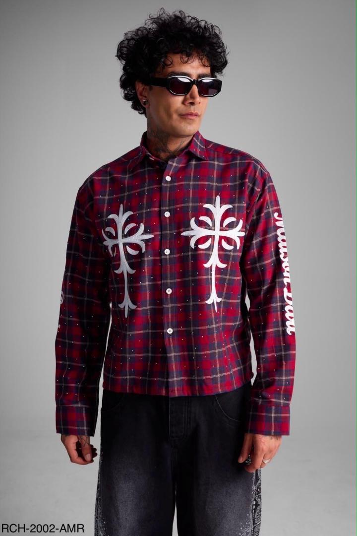 Chemise à Carreaux « Riches Paris Cross » – Rouge/Bordeaux