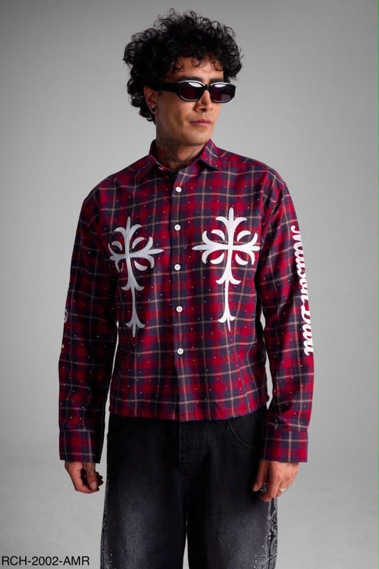Chemise à Carreaux « Riches Paris Cross » – Rouge/Bordeaux