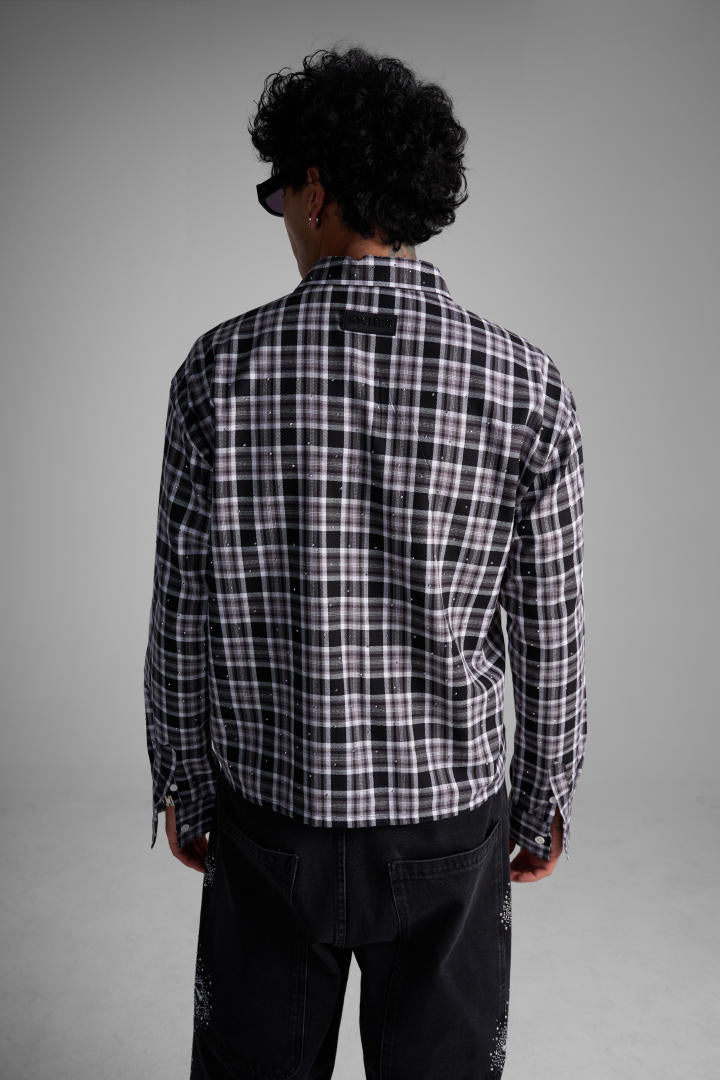 Chemise à Carreaux « Riches Paris Cross » – Noir/Gris