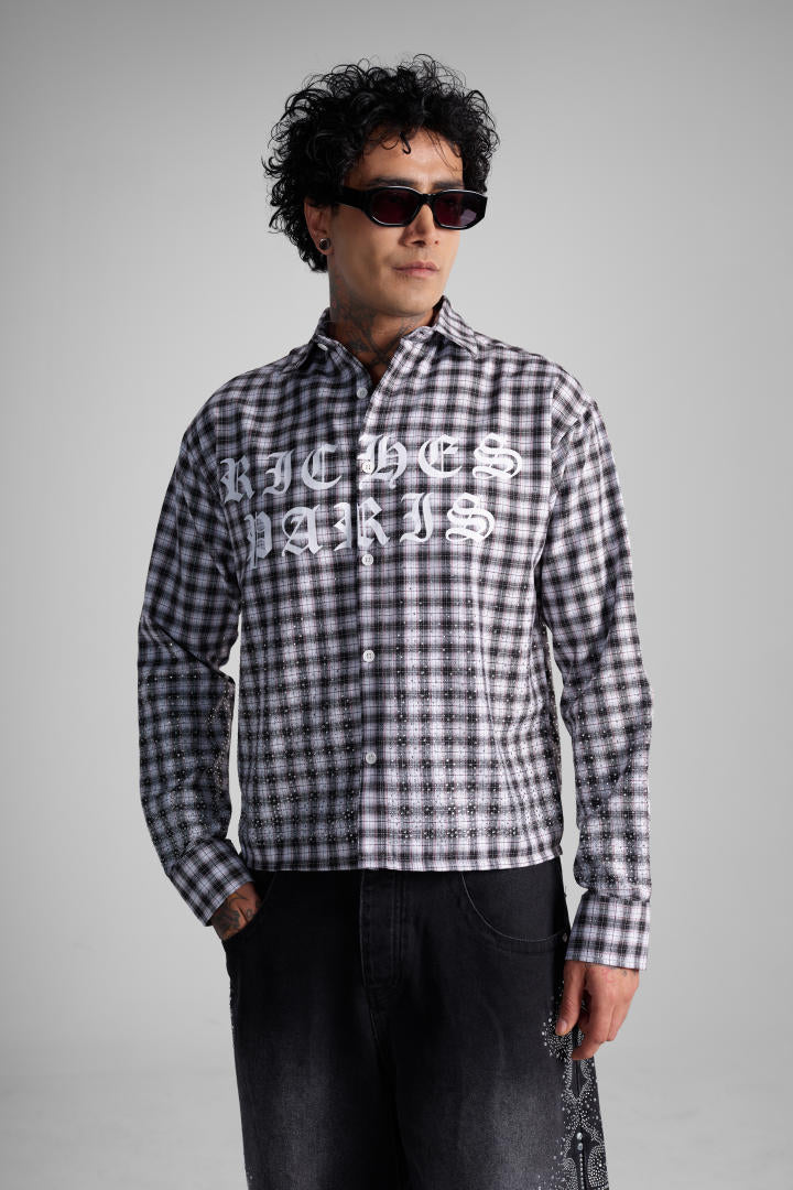 Chemise à Carreaux « Riches Paris Signature » – Noir/Blanc